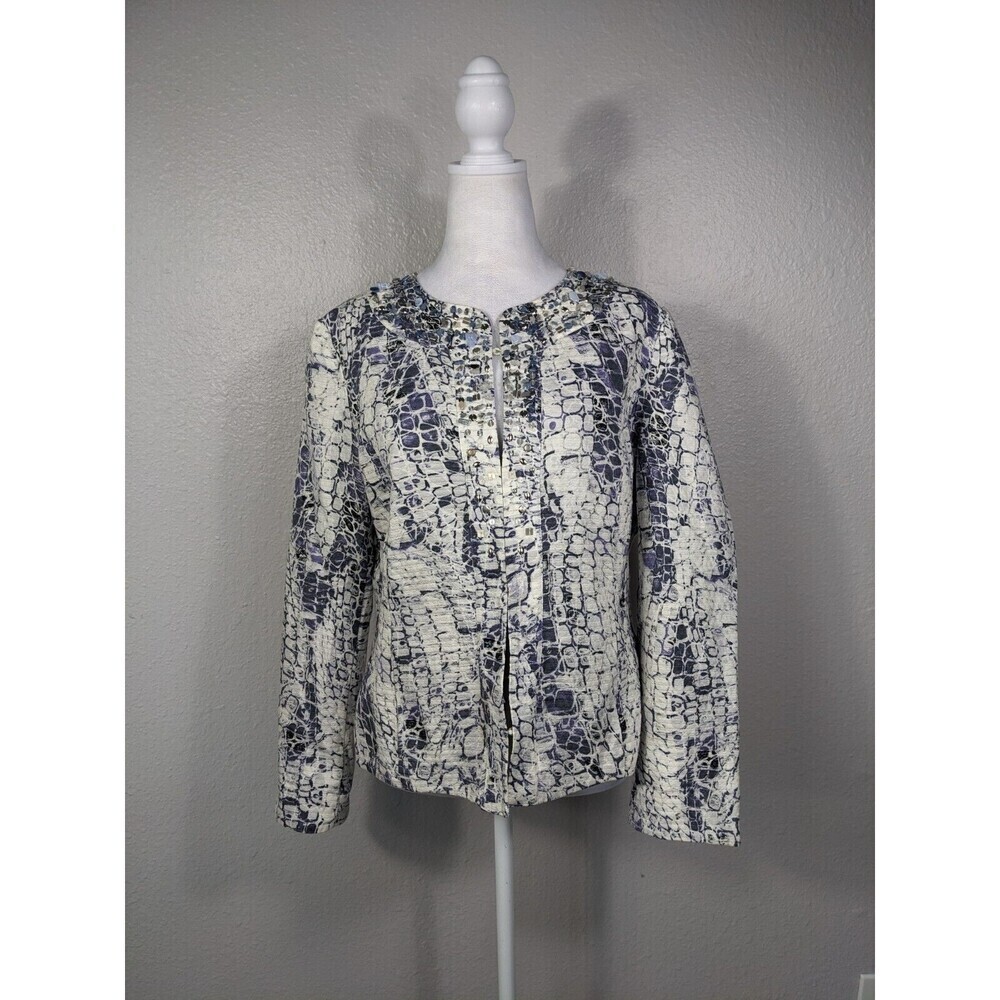 Chico's Cream and Navy Croc-Print Blazer